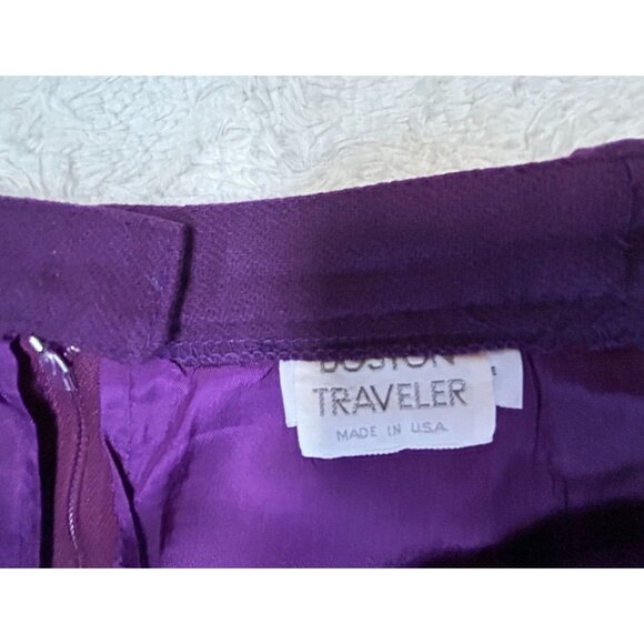 Vintage Boston Traveler Women 100% Pure Wool A-Line Career Midi Skirt Purple USA - Picture 3 of 9